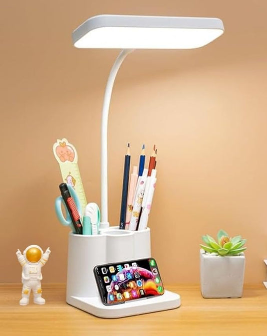 3-In-1 LED Desk Lamp With Pen & Phone Holder | Touch Sensor, USB Rechargeable Study Lamp | 3 Light Modes, Eye Protection, Night Light For Study, Office, Bedroom