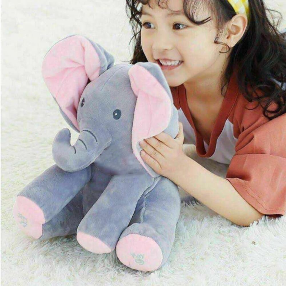 Peek a Boo Elephant | Interactive Musical Baby Elephant Plush Toy | Stuffed Plushie Singing Peek-A-Boo with Moving Ears for Toddlers | Fun Hide-and-Seek Music Game Toy | Elephant Toy