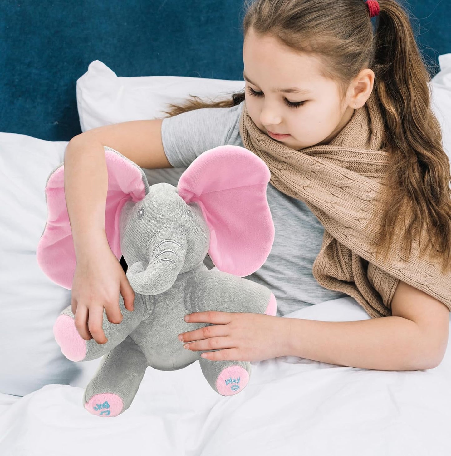 Peek a Boo Elephant | Interactive Musical Baby Elephant Plush Toy | Stuffed Plushie Singing Peek-A-Boo with Moving Ears for Toddlers | Fun Hide-and-Seek Music Game Toy | Elephant Toy
