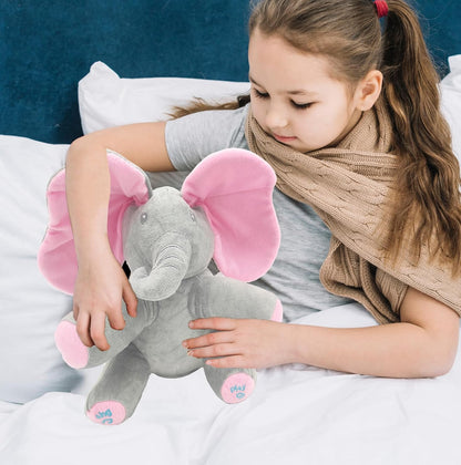 Peek a Boo Elephant | Interactive Musical Baby Elephant Plush Toy | Stuffed Plushie Singing Peek-A-Boo with Moving Ears for Toddlers | Fun Hide-and-Seek Music Game Toy | Elephant Toy