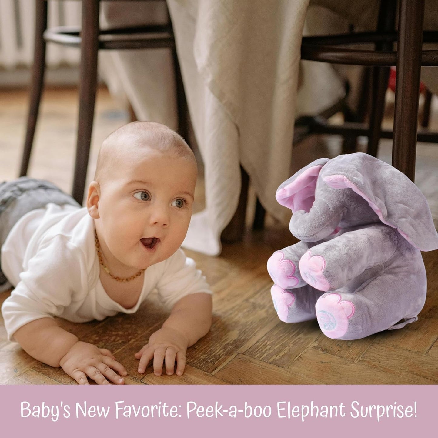 Peek a Boo Elephant | Interactive Musical Baby Elephant Plush Toy | Stuffed Plushie Singing Peek-A-Boo with Moving Ears for Toddlers | Fun Hide-and-Seek Music Game Toy | Elephant Toy
