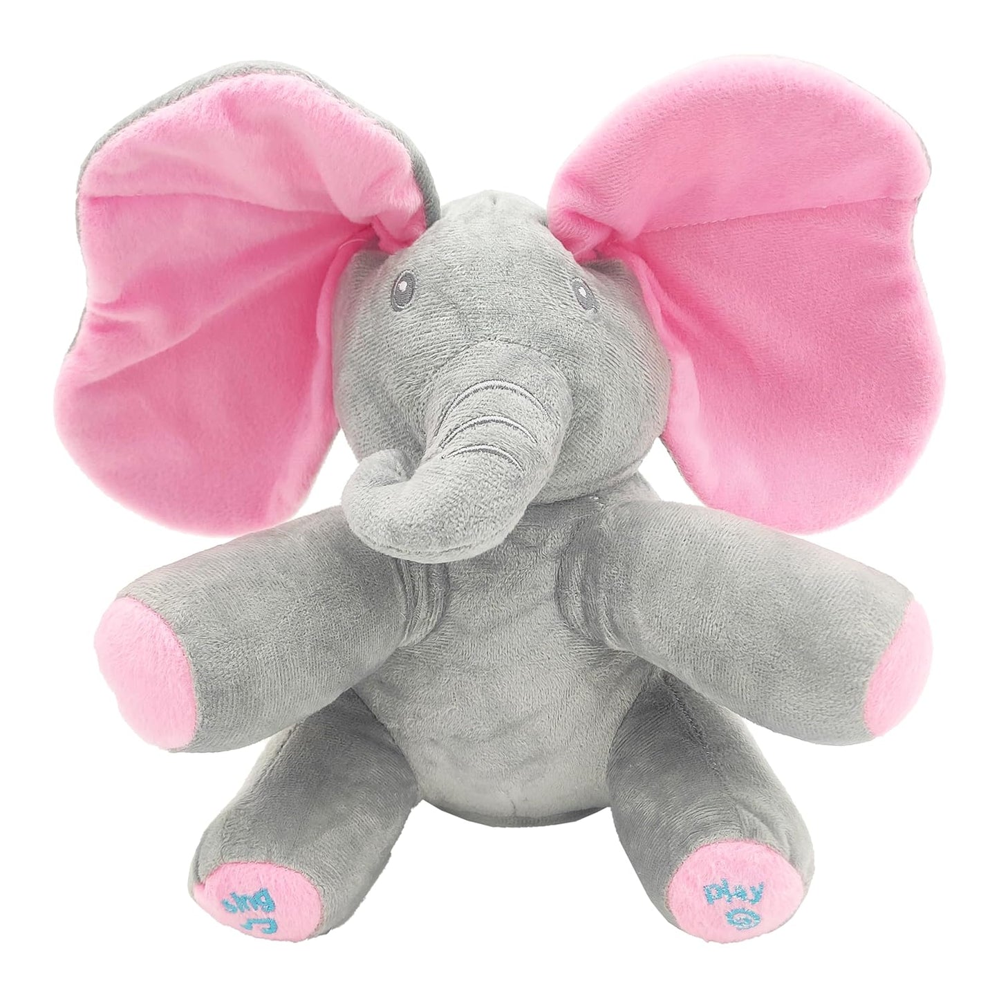 Peek a Boo Elephant | Interactive Musical Baby Elephant Plush Toy | Stuffed Plushie Singing Peek-A-Boo with Moving Ears for Toddlers | Fun Hide-and-Seek Music Game Toy | Elephant Toy