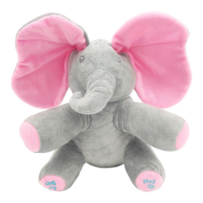 Peek a Boo Elephant | Interactive Musical Baby Elephant Plush Toy | Stuffed Plushie Singing Peek-A-Boo with Moving Ears for Toddlers | Fun Hide-and-Seek Music Game Toy | Elephant Toy